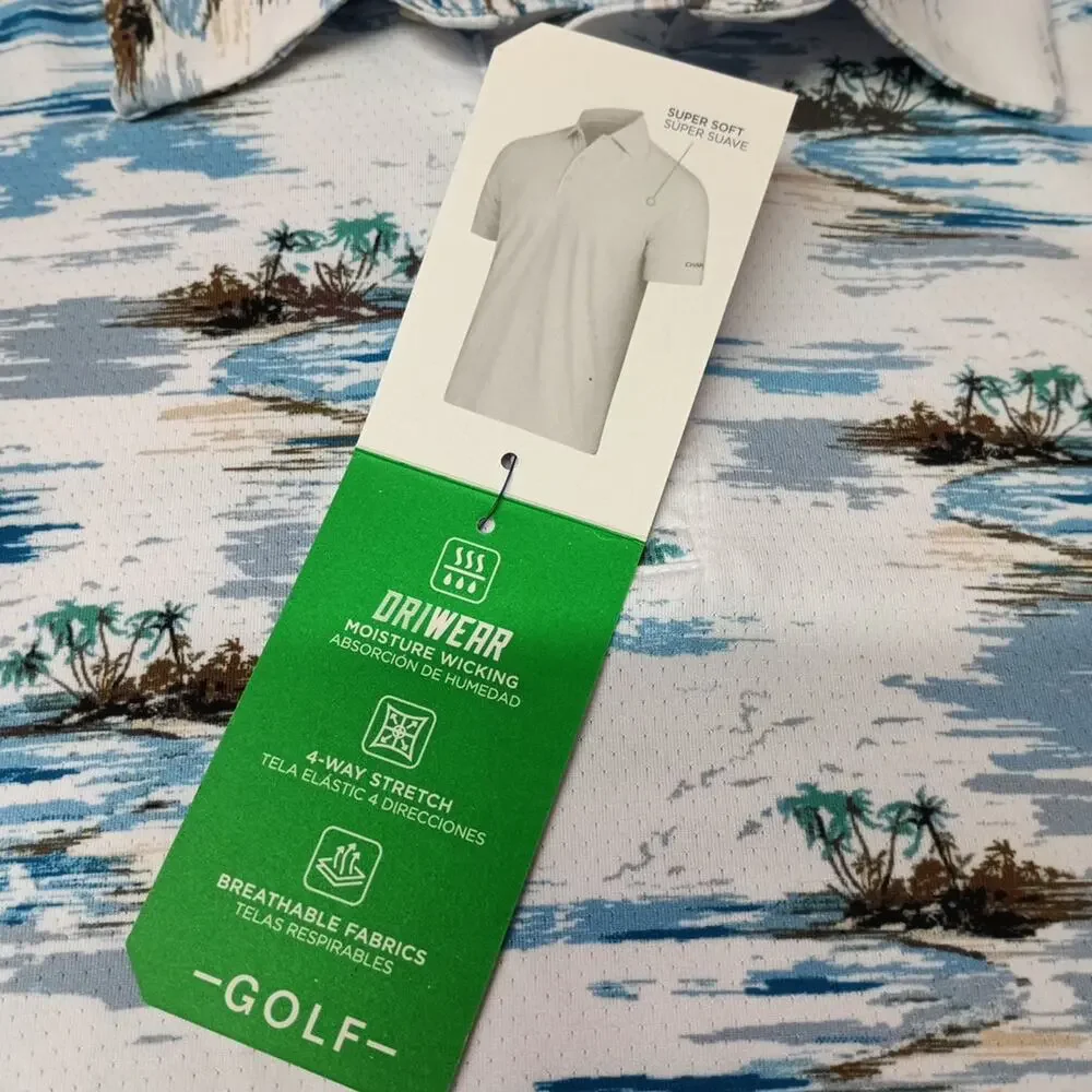 Chaps Printed Golf Polo Shirt Men's Size 3XL Bright White Stretch Moisture Wick‎